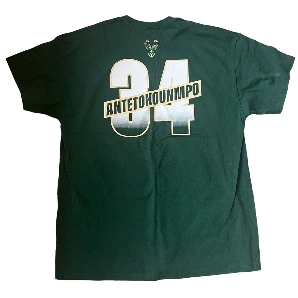 Milwaukee Bucks Giannis Antetokounmpo 34 NBA XL Shirt Hunter Green Fear The Deer